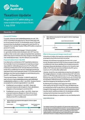 Proposed GST withholding on  new residential premises from  1 July 2018